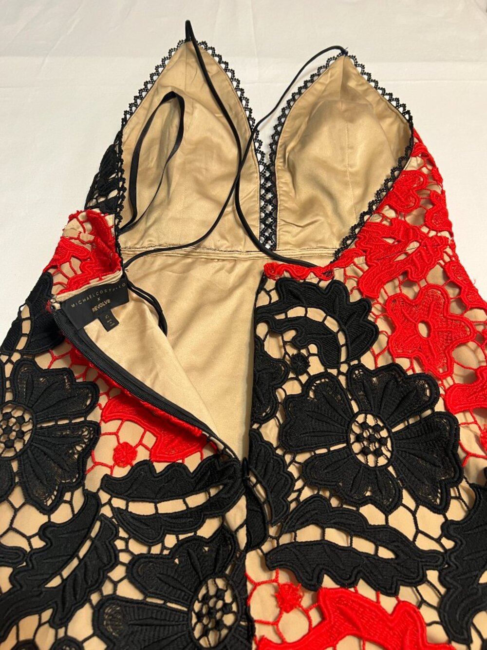 Michael Costello x Revolve Red Black Lace Maxi Dress Slit Slip XS - Picture 4 of 10
